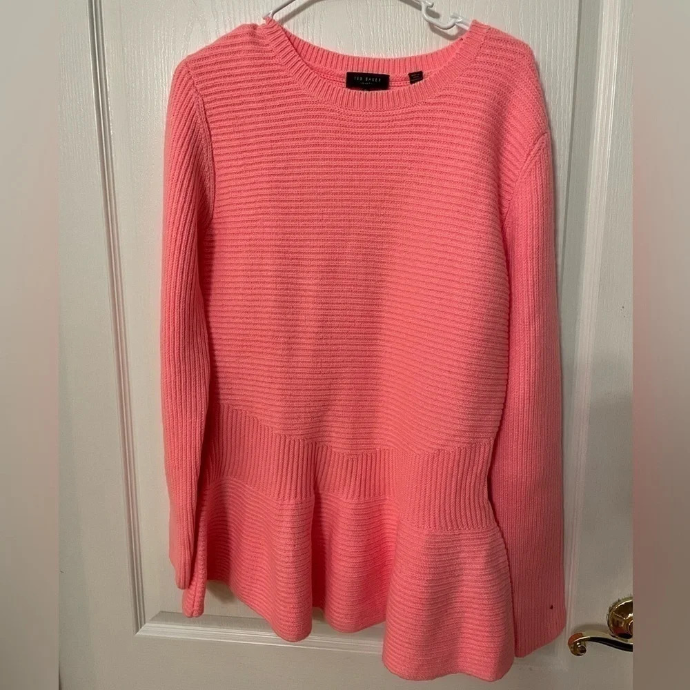 Super Flattering Ted Baker London Pink Peplum Cable Knit Sweater Size 5